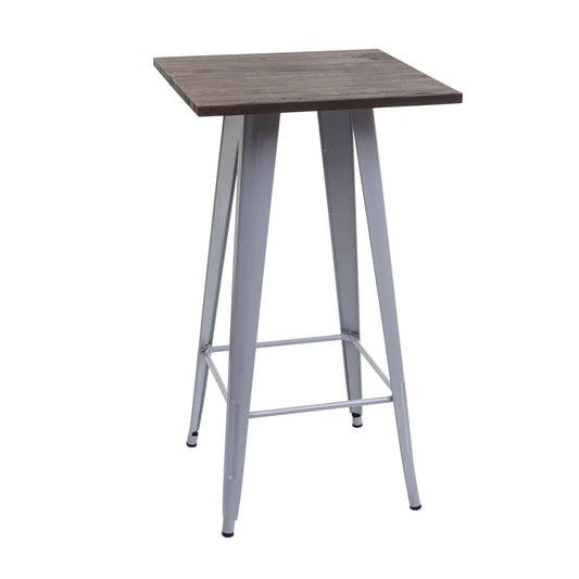 Cosmo Casa - Hoge tafel - Bistro - Metaal & Hout - Grijs - 107×60×60 cm