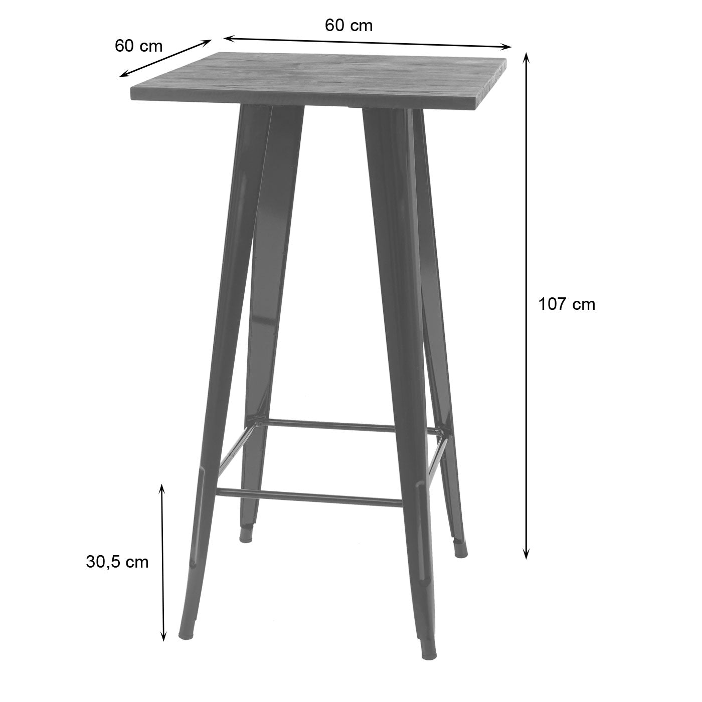 Cosmo Casa - Hoge tafel - Bistro - Metaal & Hout - Grijs - 107×60×60 cm