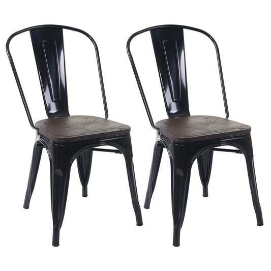 Cosmo Casa - Set van 2 Bistrostoelen - Stapelbaar - Metaal & Hout - Zwart