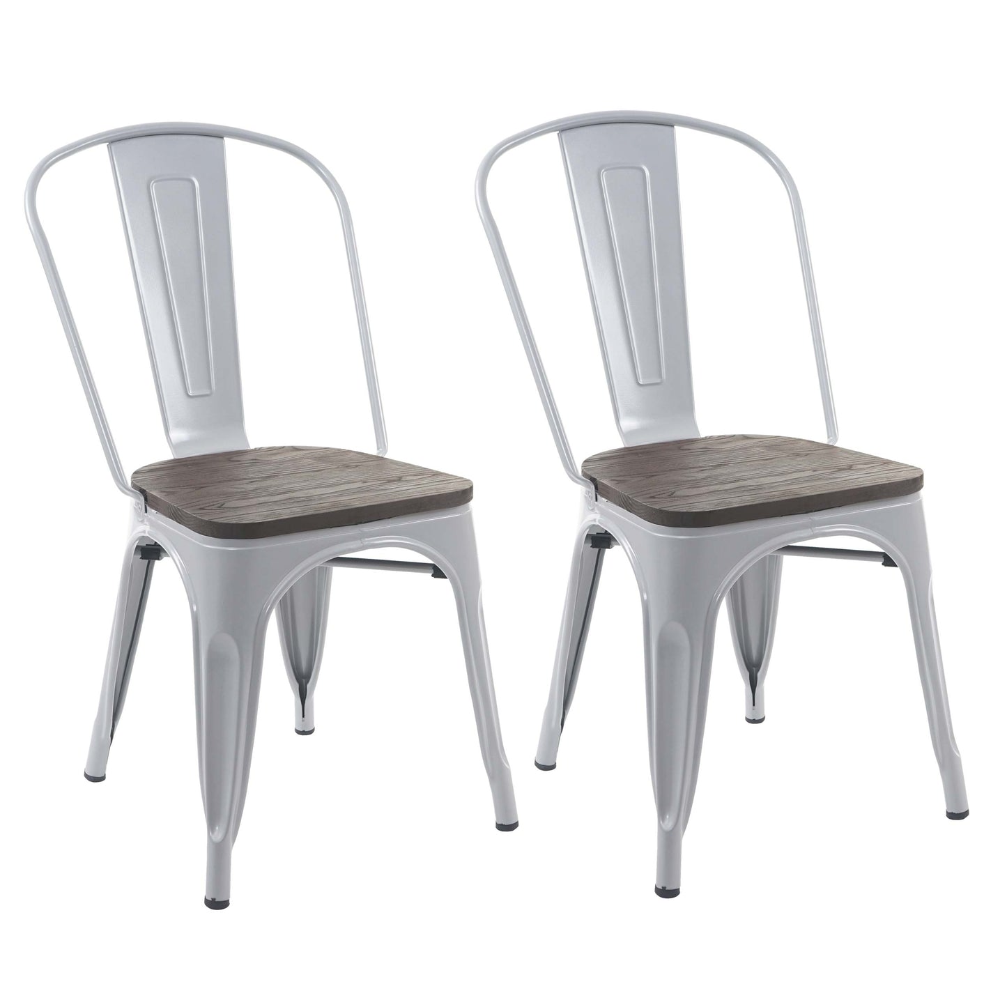 Cosmo Casa - Set van 2 Bistrostoelen - Stapelbaar - Metaal & Hout - Grijs