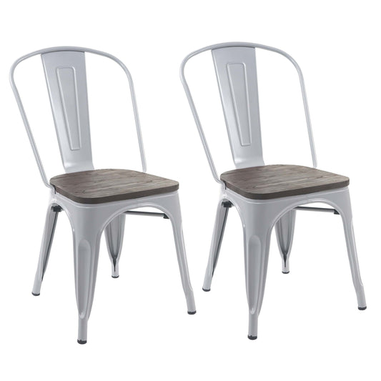 Cosmo Casa - Set van 2 Bistrostoelen - Stapelbaar - Metaal & Hout - Grijs
