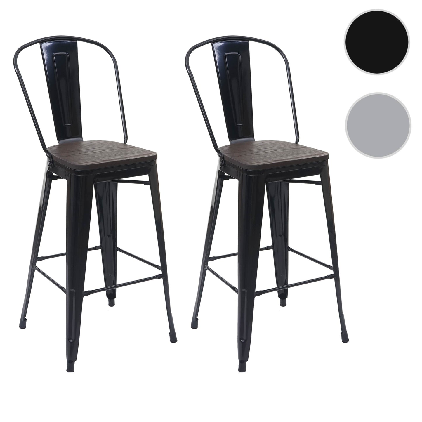 Cosmo Casa - Set van 2 Barkrukken - Counterkruk - Metaal & Hout - Zwart