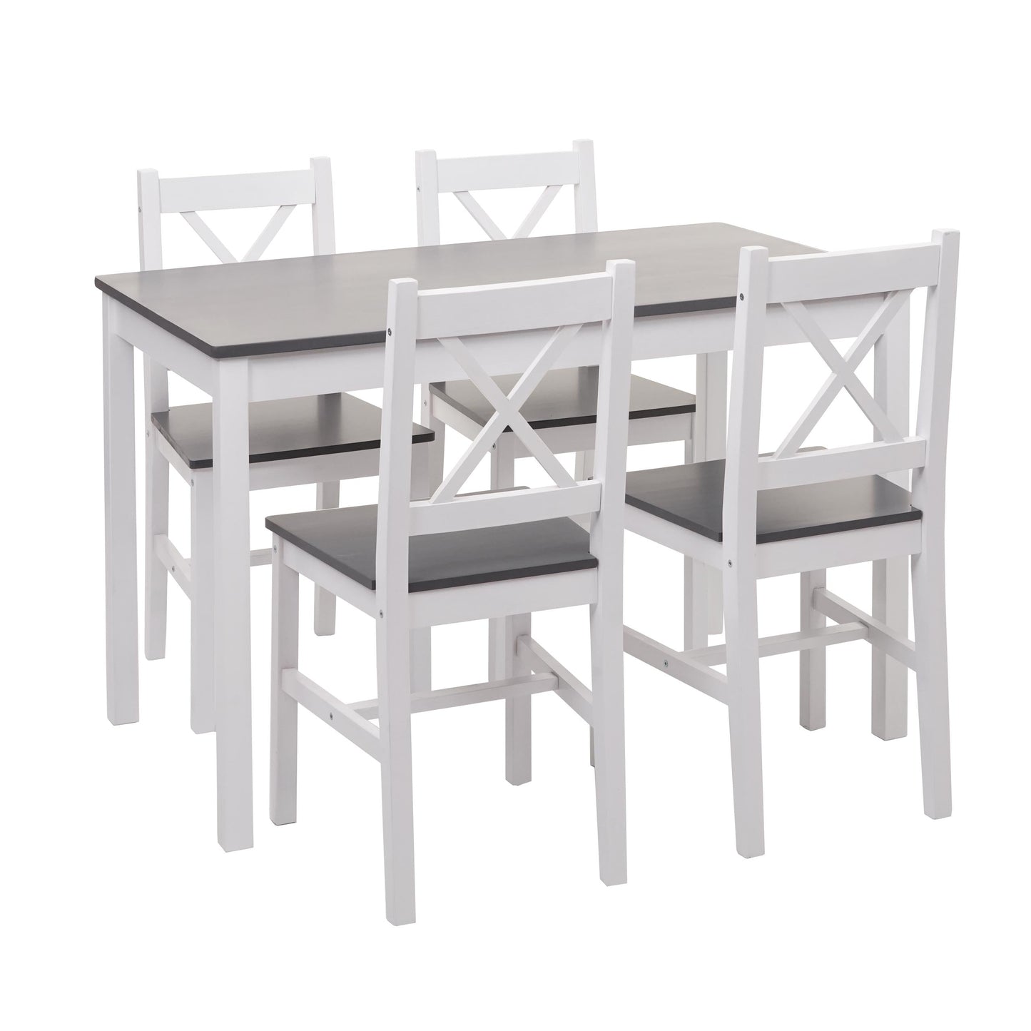 Cosmo Casa - Eetkamerset - Landhuis - Massief hout - Witgrijs - 110 cm