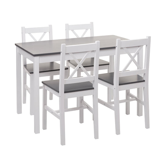 Cosmo Casa - Eetkamerset - Landhuis - Massief hout - Witgrijs - 110 cm