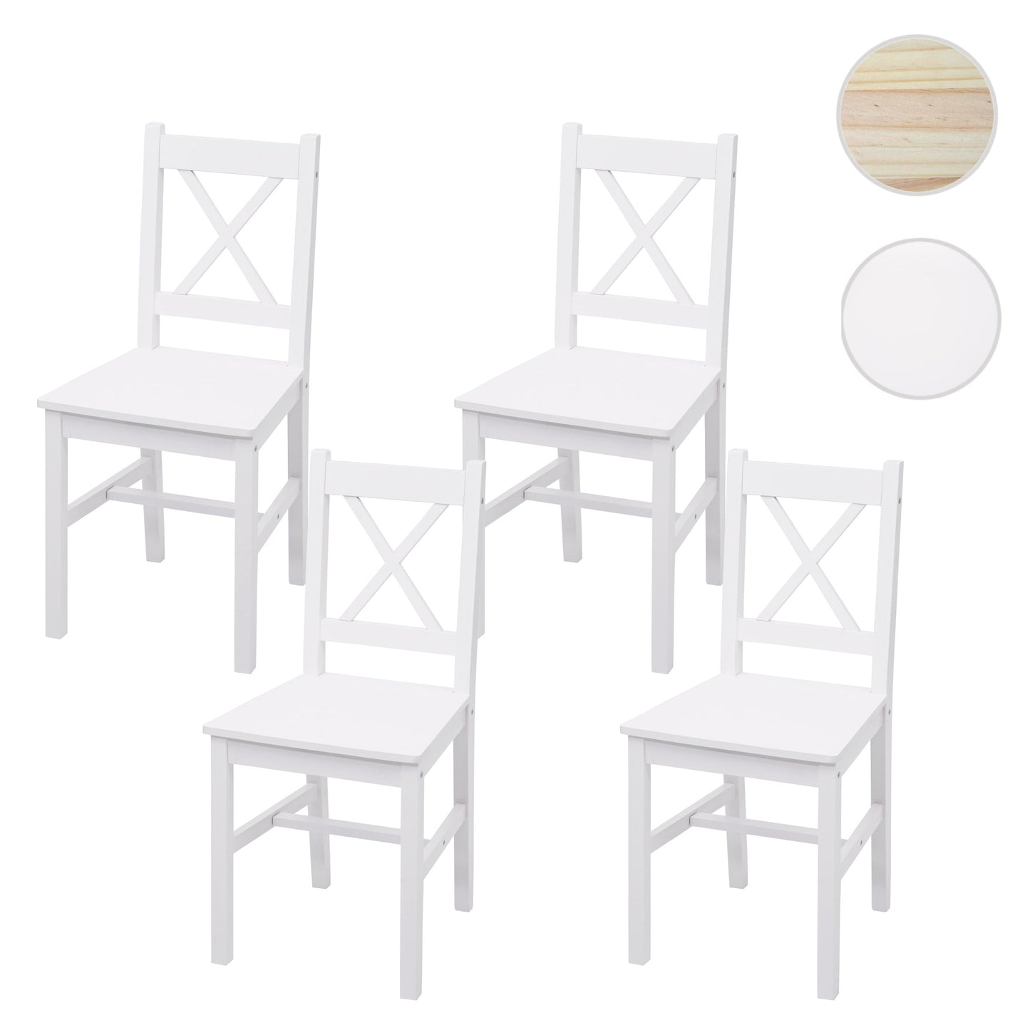 Cosmo Casa - Set van 4 Eetkamerstoelen - Landhuis - Massief hout - Wit