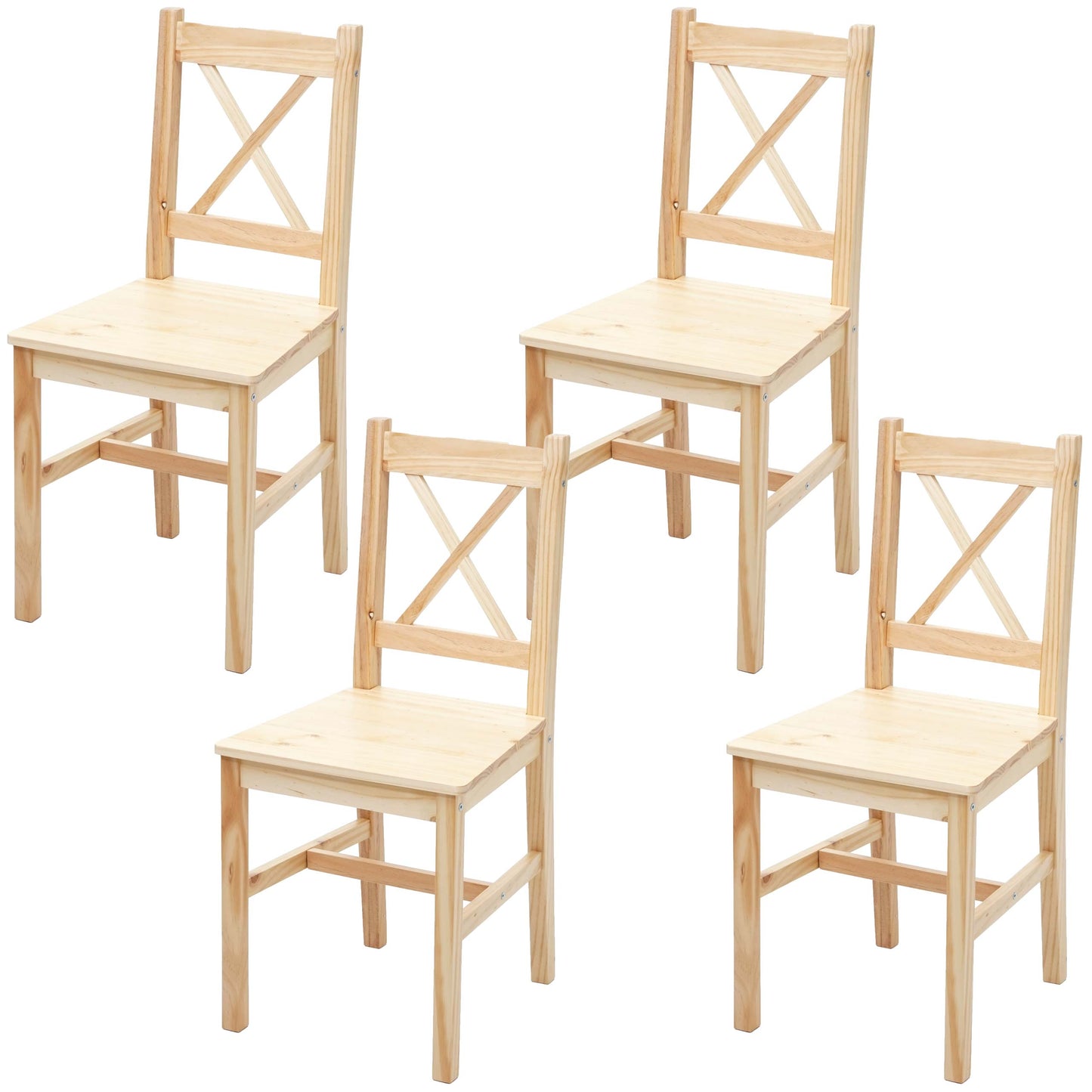 Cosmo Casa - Set van 4 Eetkamerstoelen - Landhuis - Massief hout - Grenen geglazuurd