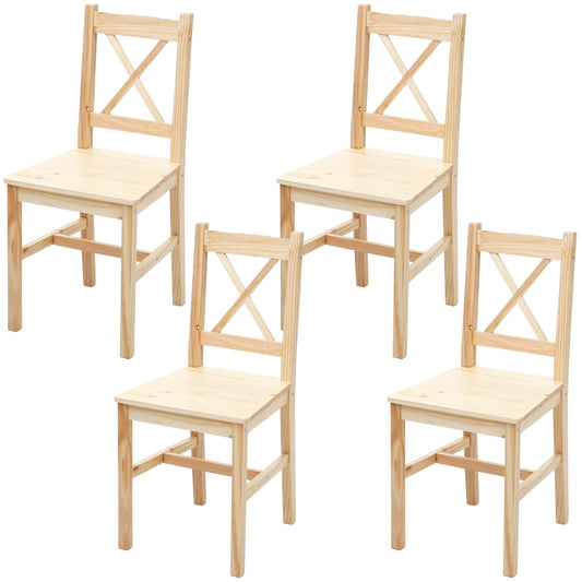 Cosmo Casa - Set van 4 Eetkamerstoelen - Landhuis - Massief hout - Grenen geglazuurd