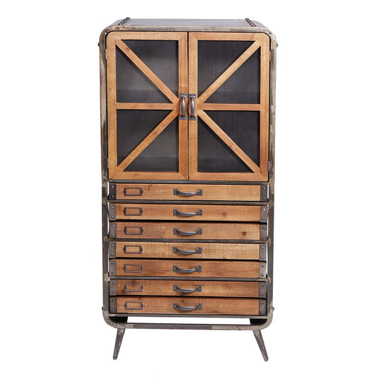 Cosmo Casa - Hoge kast - Apothekers - Hout & Metaal - Bruin-Zwart - 128×60×33 cm