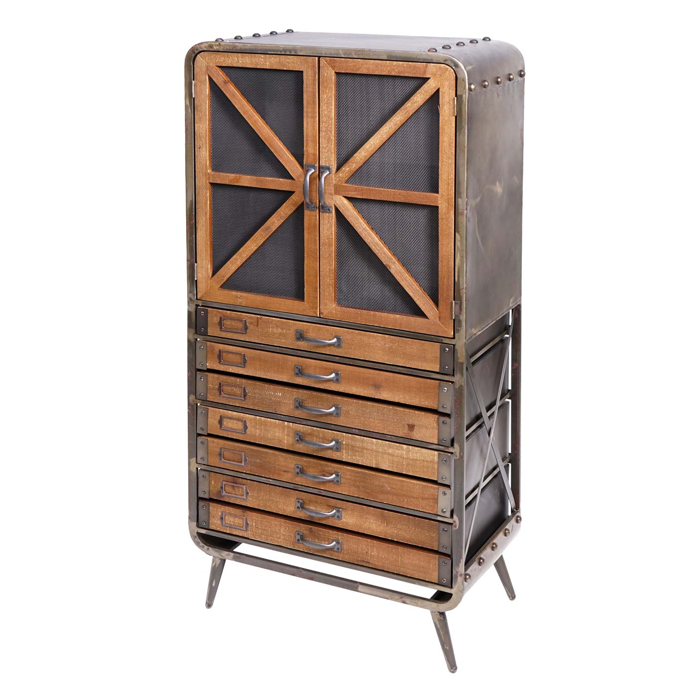 Cosmo Casa - Hoge kast - Apothekers - Hout & Metaal - Bruin-Zwart - 128×60×33 cm