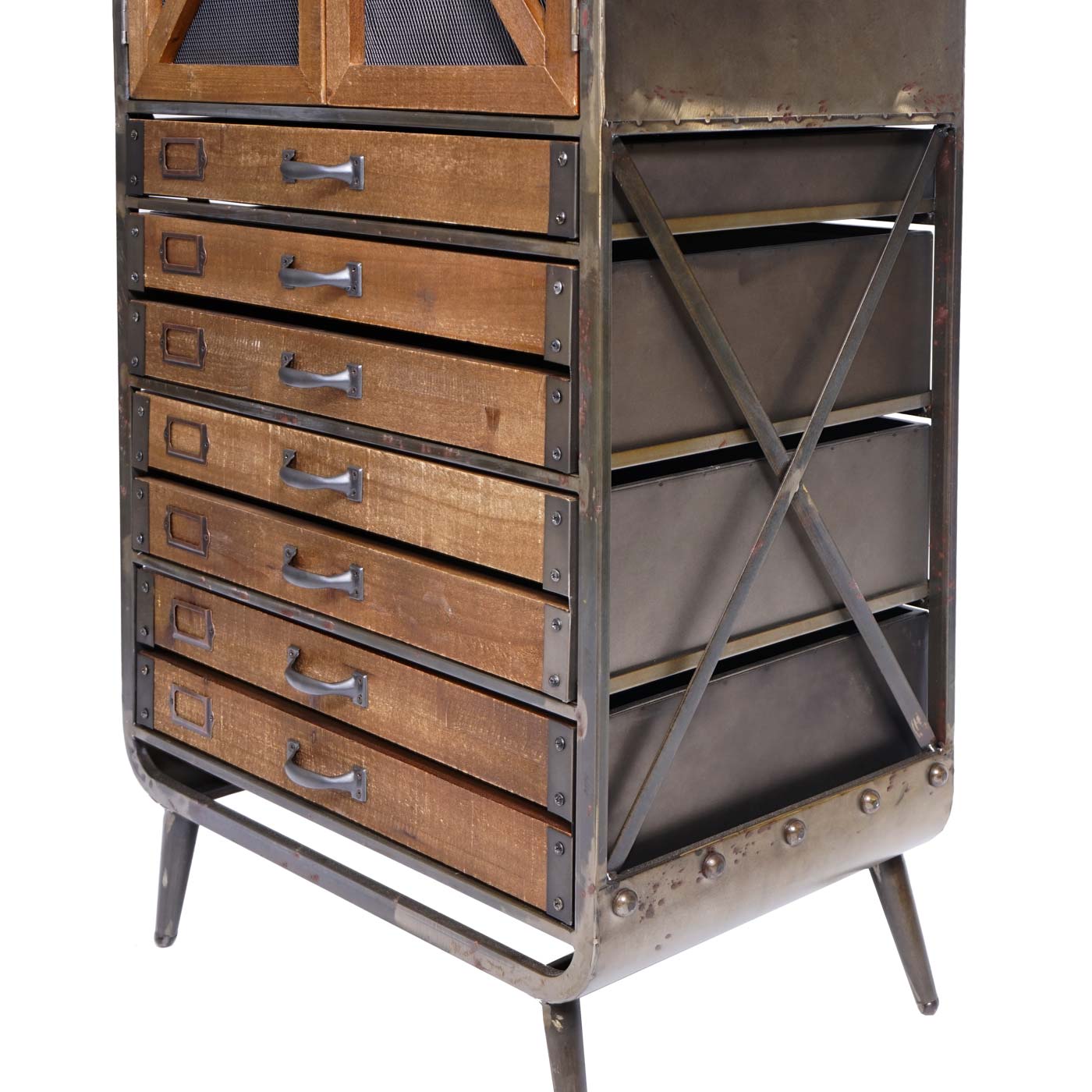 Cosmo Casa - Hoge kast - Apothekers - Hout & Metaal - Bruin-Zwart - 128×60×33 cm