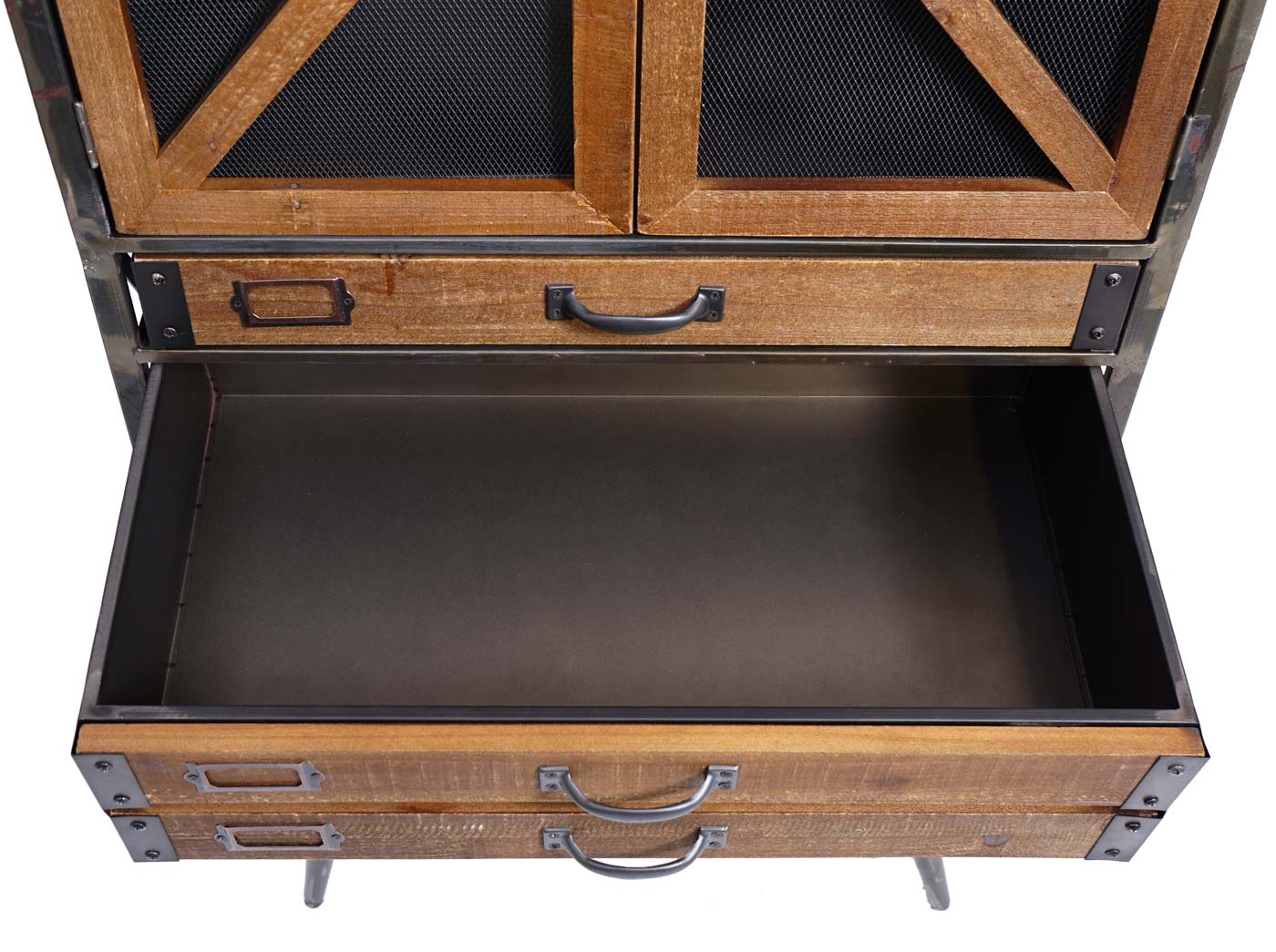 Cosmo Casa - Hoge kast - Apothekers - Hout & Metaal - Bruin-Zwart - 128×60×33 cm