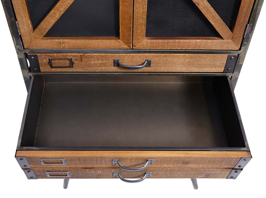 Cosmo Casa - Hoge kast - Apothekers - Hout & Metaal - Bruin-Zwart - 128×60×33 cm