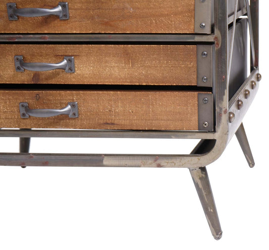 Cosmo Casa - Hoge kast - Apothekers - Hout & Metaal - Bruin-Zwart - 128×60×33 cm