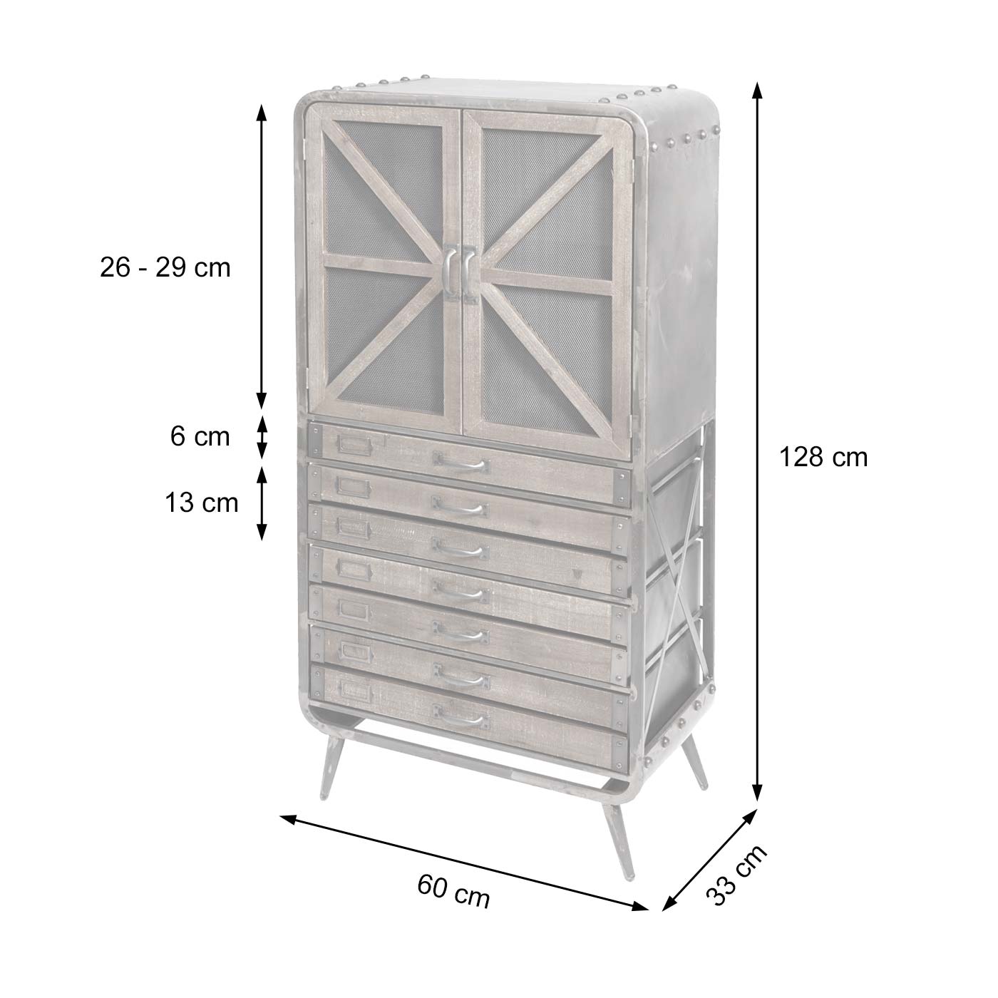 Cosmo Casa - Hoge kast - Apothekers - Hout & Metaal - Bruin-Zwart - 128×60×33 cm