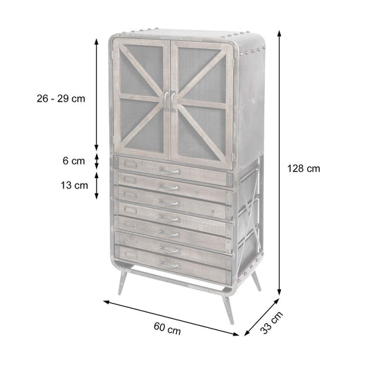 Cosmo Casa - Hoge kast - Apothekers - Hout & Metaal - Bruin-Zwart - 128×60×33 cm
