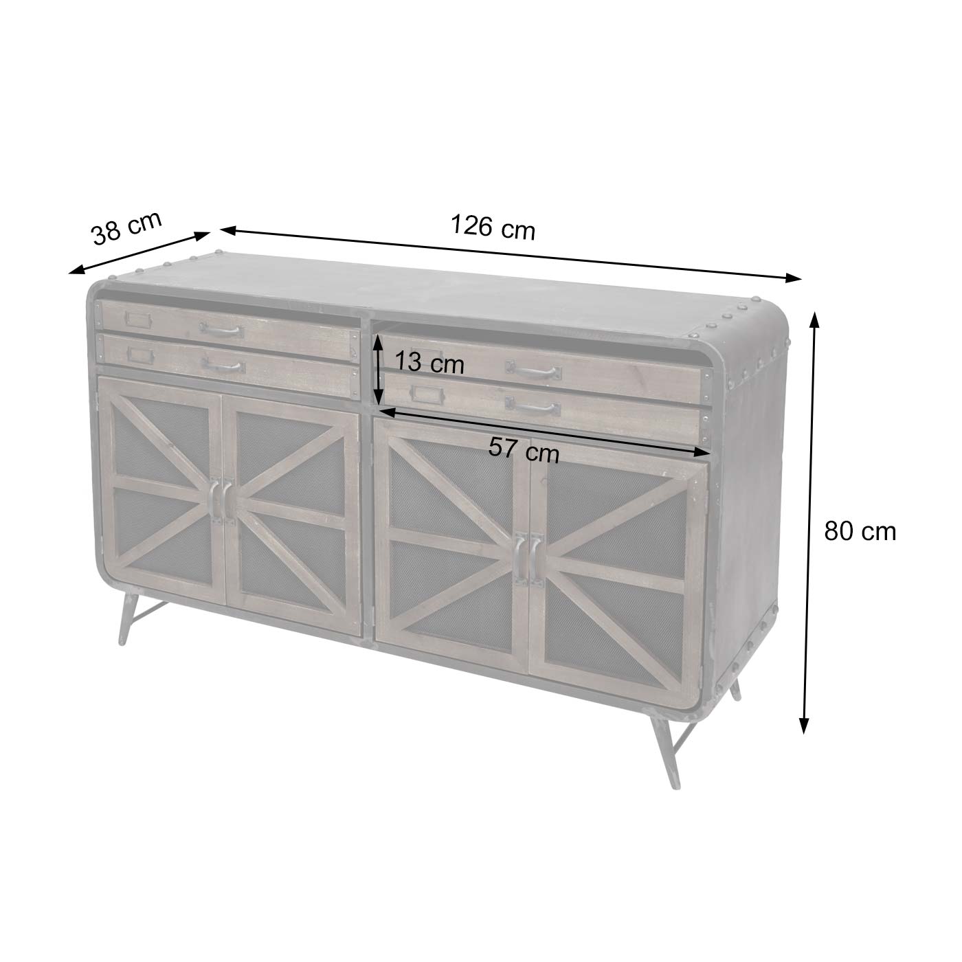 Cosmo Casa - Sideboard - Industrieel - Hout & Metaal - Bruin-Zwart - 80×126×38 cm