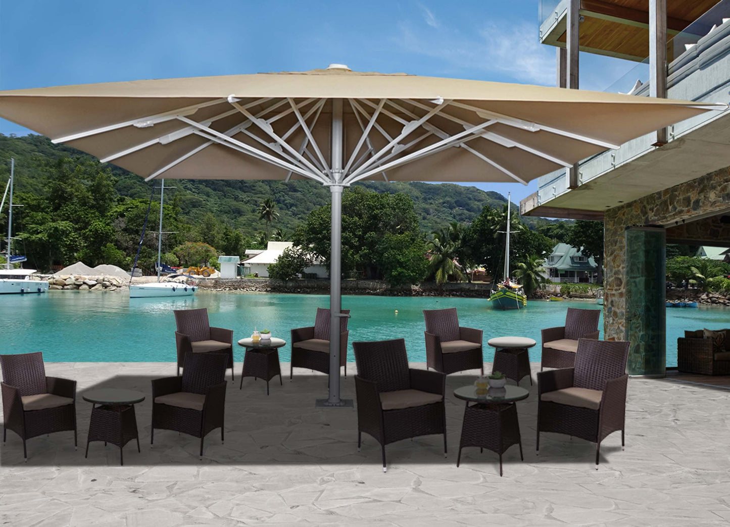 Cosmo Casa - Restaurantparasol - XXL - Polyester & Aluminium - Beige - 5×5 m (Ø 7,2 m) - 75 kg