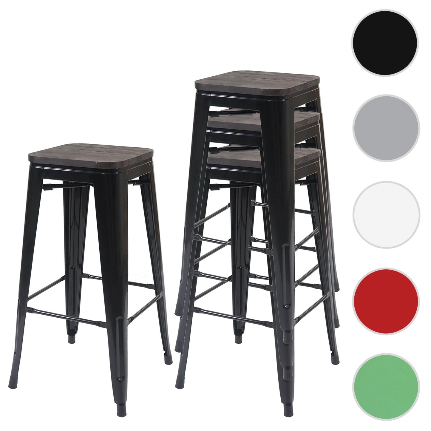 Cosmo Casa - Set van 4 Barkrukken - Stapelbaar - Metaal & Hout - Zwart