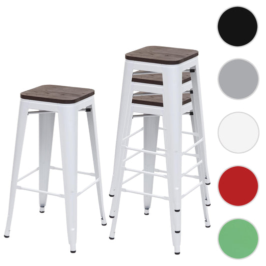 Cosmo Casa - Set van 4 Barkrukken - Stapelbaar - Hout & Metaal - Wit