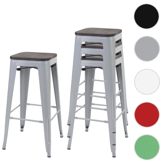 Cosmo Casa - Set van 4 Barkrukken - Stapelbaar - Metaal & Hout - Grijs