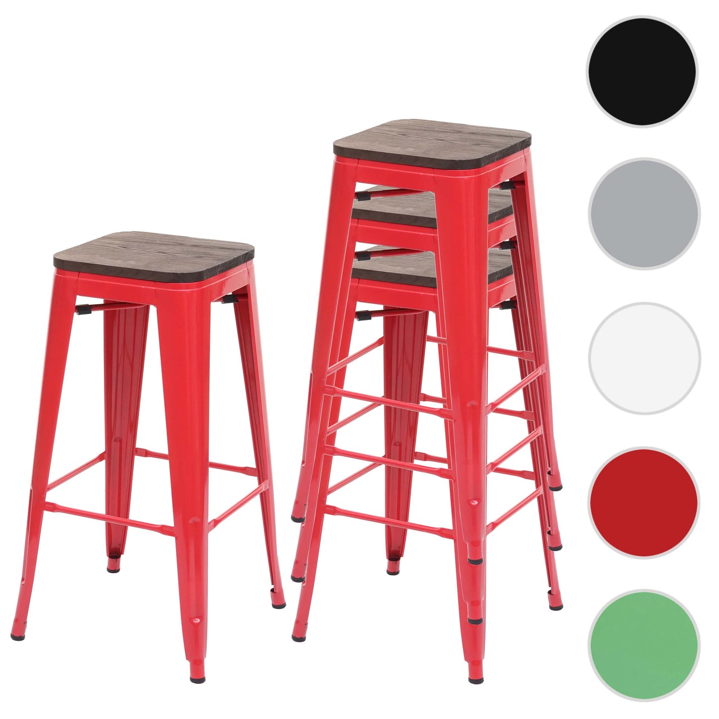 Cosmo Casa - Set van 4 Barkrukken - Stapelbaar - Hout & Metaal - Rood