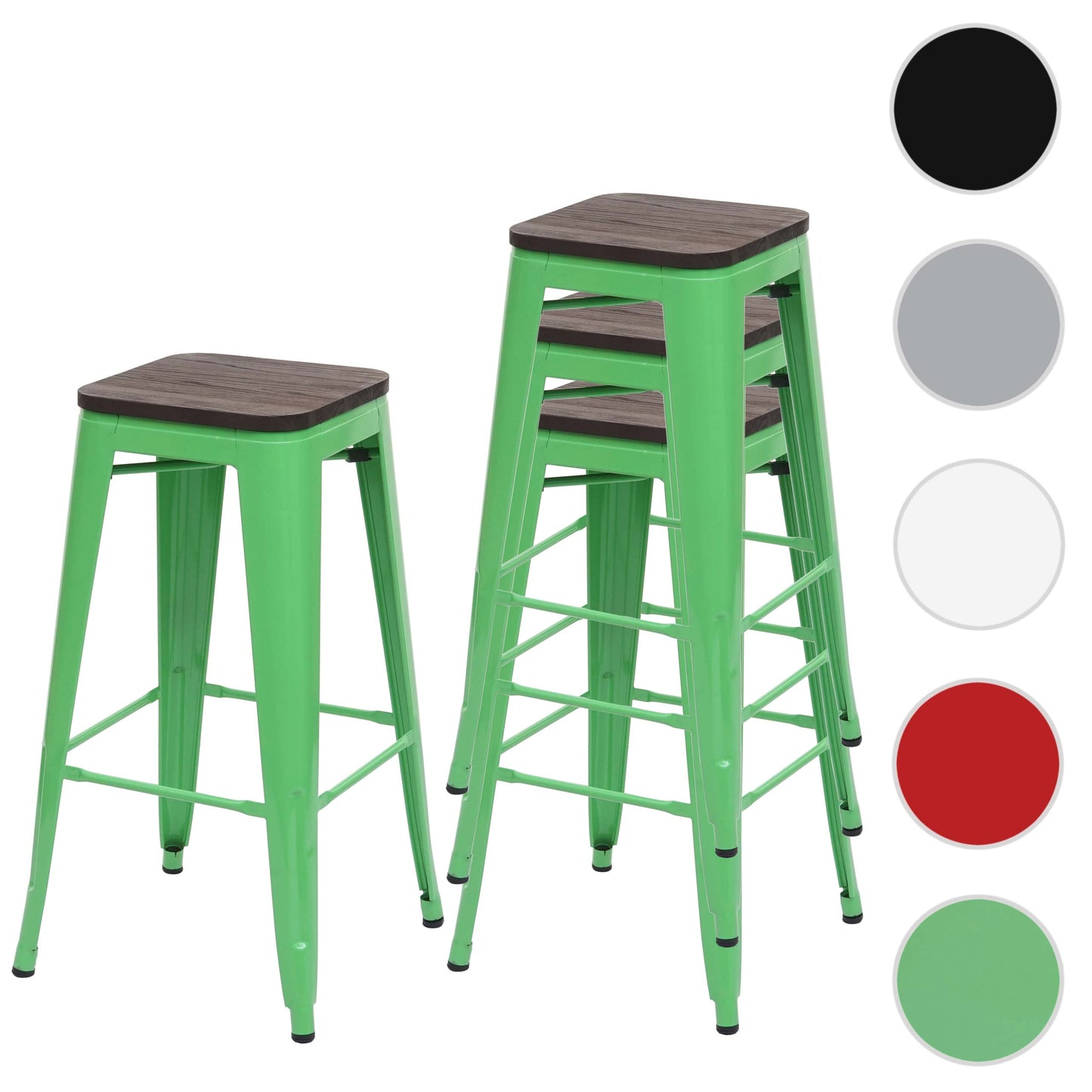 Cosmo Casa - Set van 4 Barkrukken - Stapelbaar - Hout & Metaal - Groen