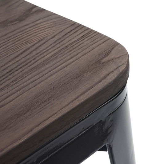 Cosmo Casa - Set van 4 Krukken - Stapelbaar - Metaal & Hout - Zwart