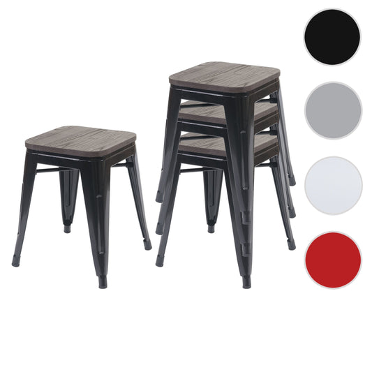 Cosmo Casa - Set van 4 Krukken - Stapelbaar - Metaal & Hout - Zwart