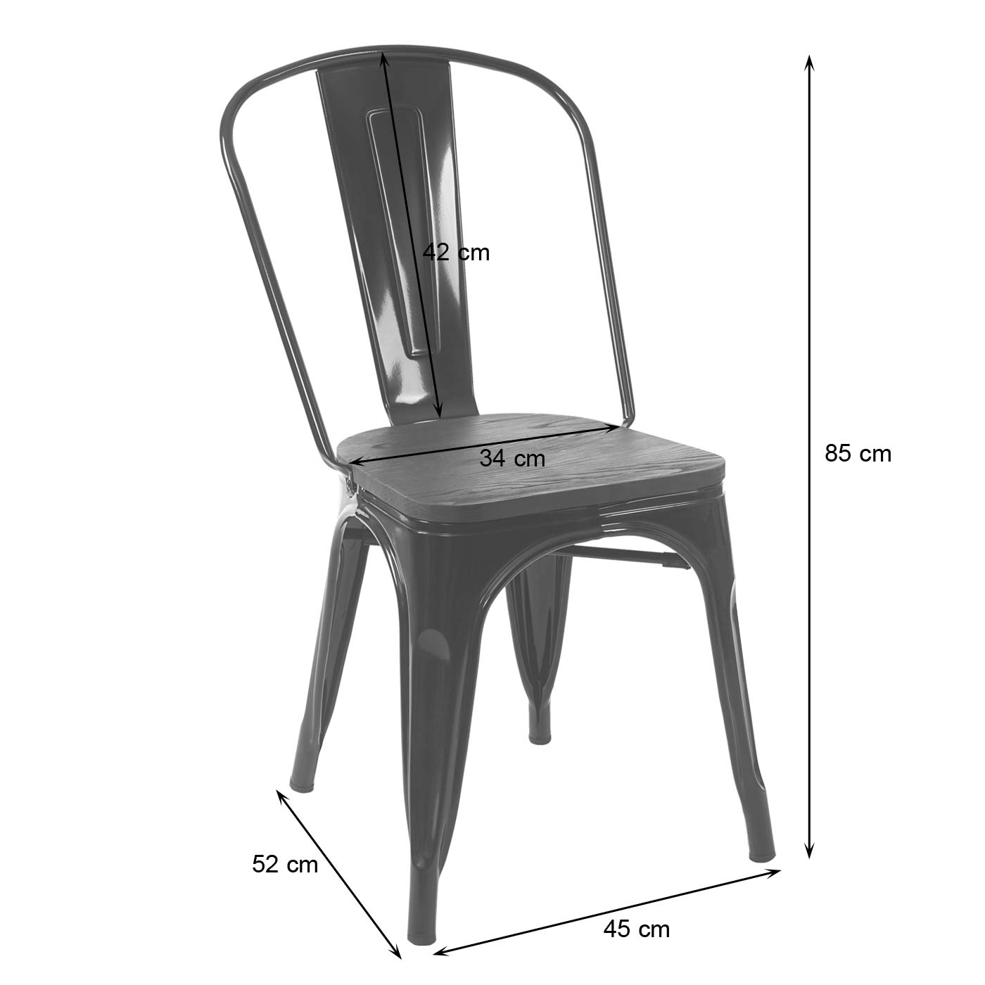 Cosmo Casa - Set van 4 Bistrostoelen - Stapelbaar - Metaal & Hout - Zwart