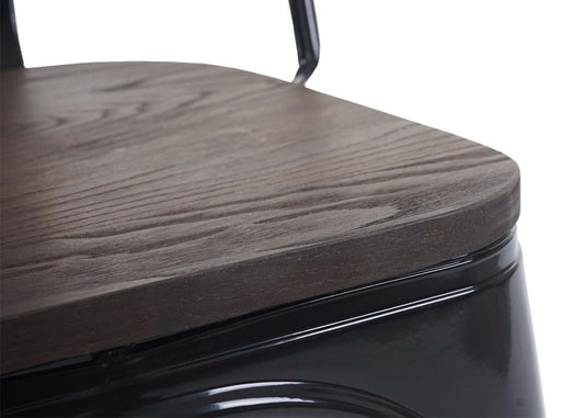 Cosmo Casa - Set van 4 Bistrostoelen - Stapelbaar - Metaal & Hout - Zwart