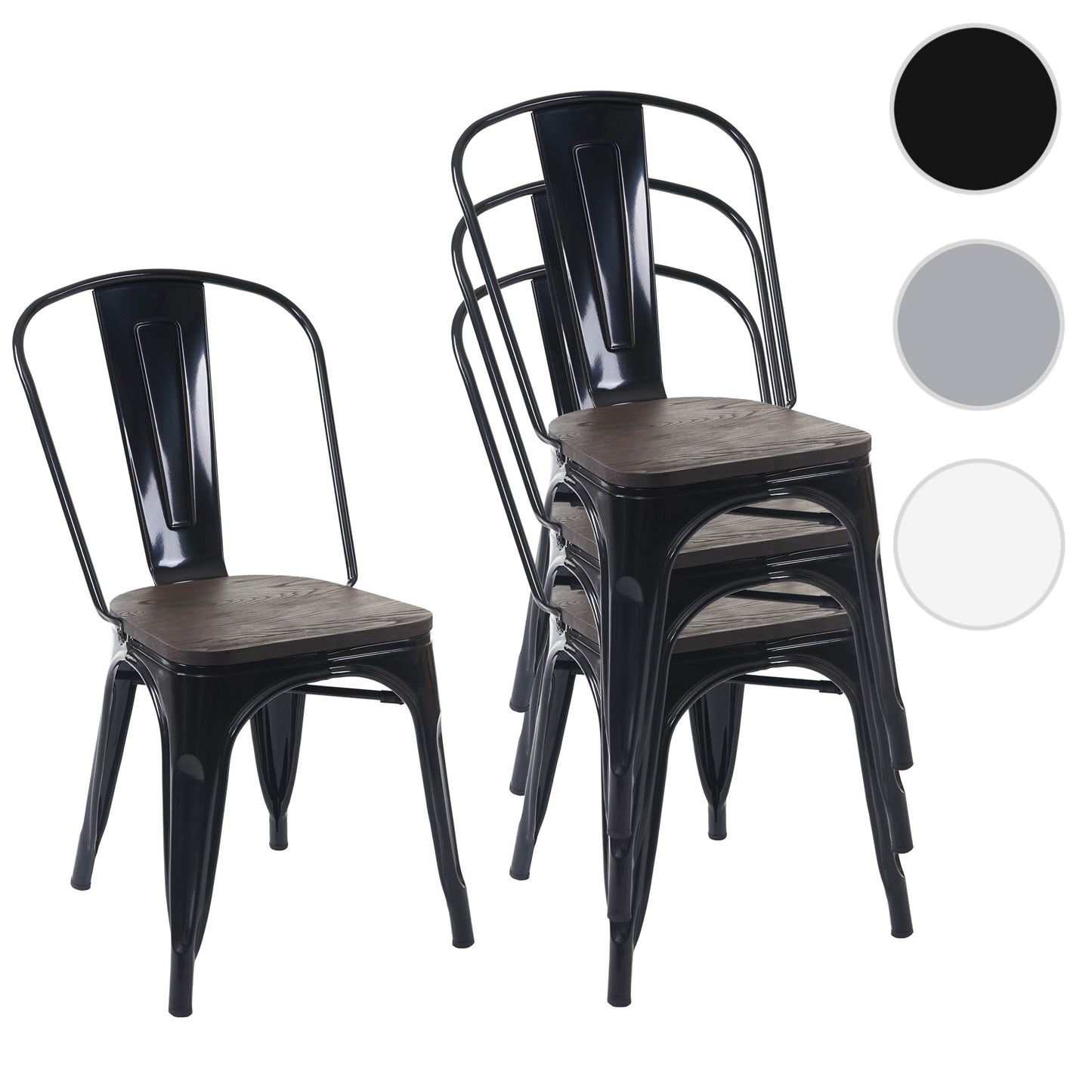 Cosmo Casa - Set van 4 Bistrostoelen - Stapelbaar - Metaal & Hout - Zwart