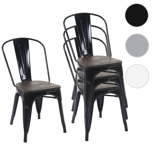 Cosmo Casa - Set van 4 Bistrostoelen - Stapelbaar - Metaal & Hout - Zwart