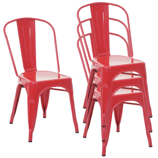 Cosmo Casa - Set van 4 Stoelen - Stapelbaar - Metaal - Rood