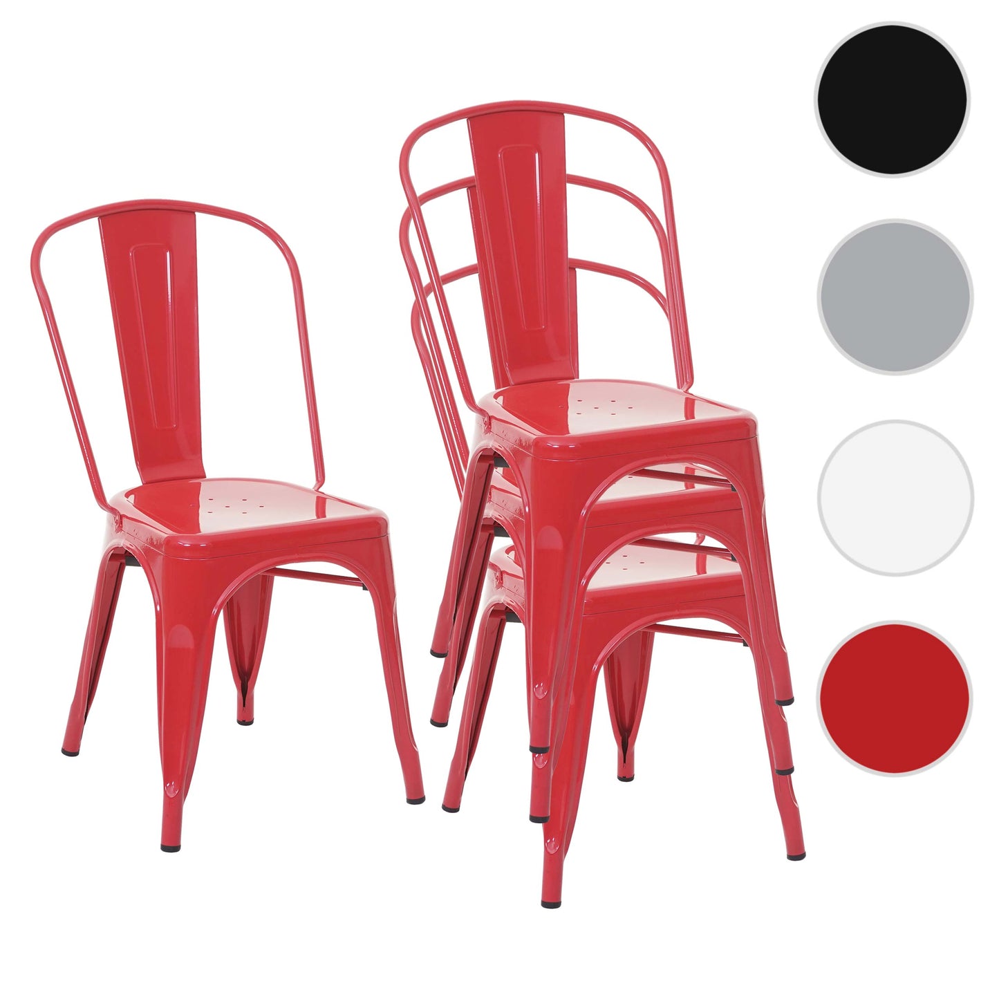Cosmo Casa - Set van 4 Stoelen - Stapelbaar - Metaal - Rood