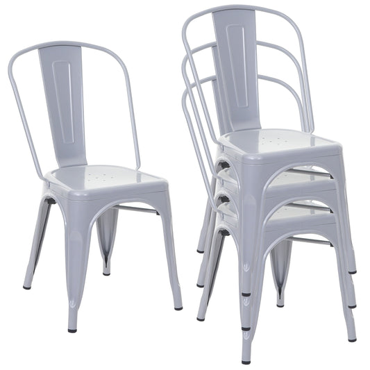 Cosmo Casa - Set van 4 Stoelen - Stapelbaar - Metaal - Grijs