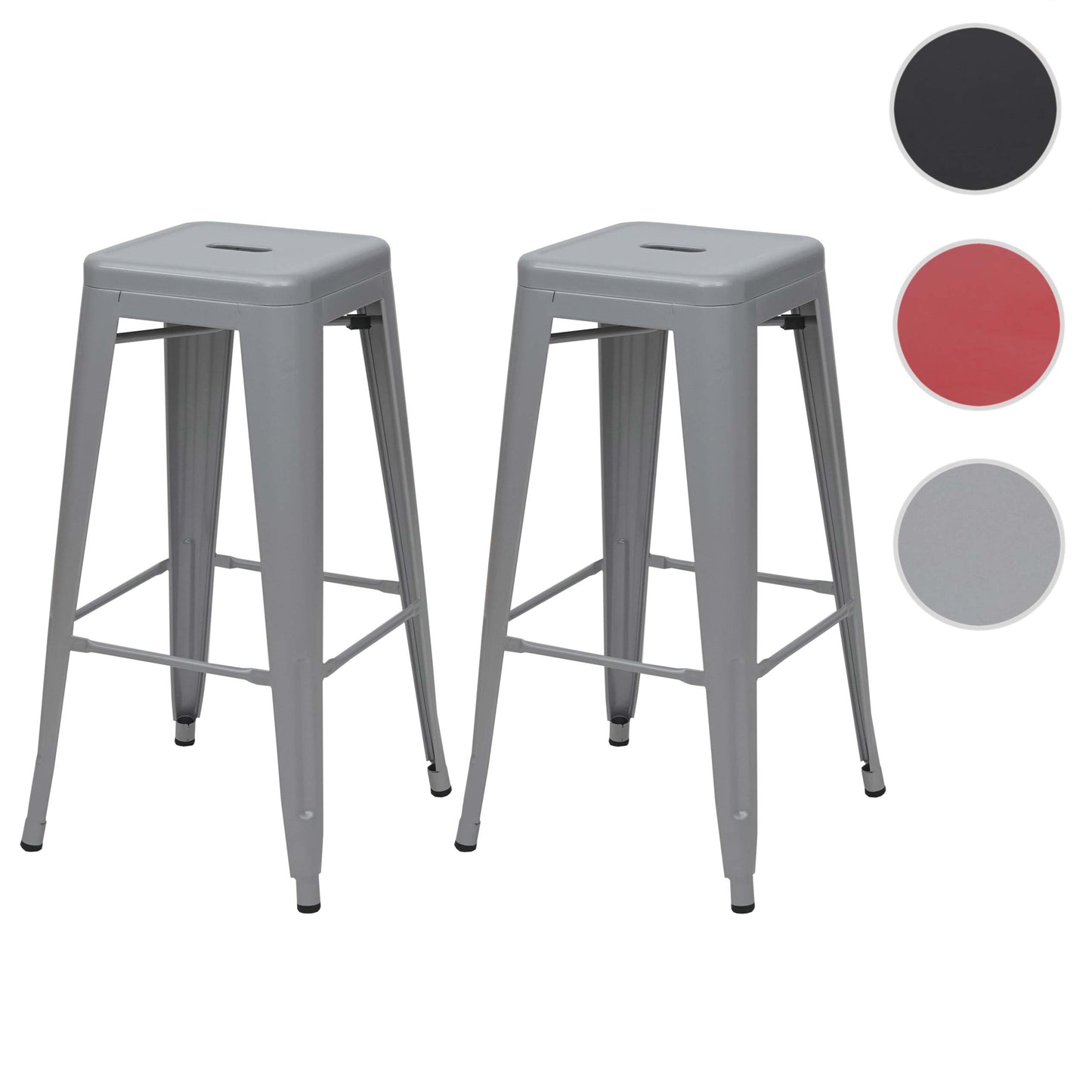 Cosmo Casa - Set van 2 Barkrukken - Stapelbaar - Metaal - Grijs