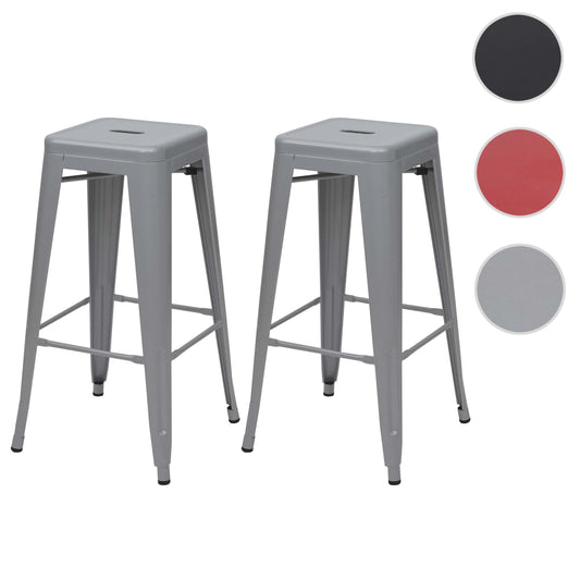 Cosmo Casa - Set van 2 Barkrukken - Stapelbaar - Metaal - Grijs
