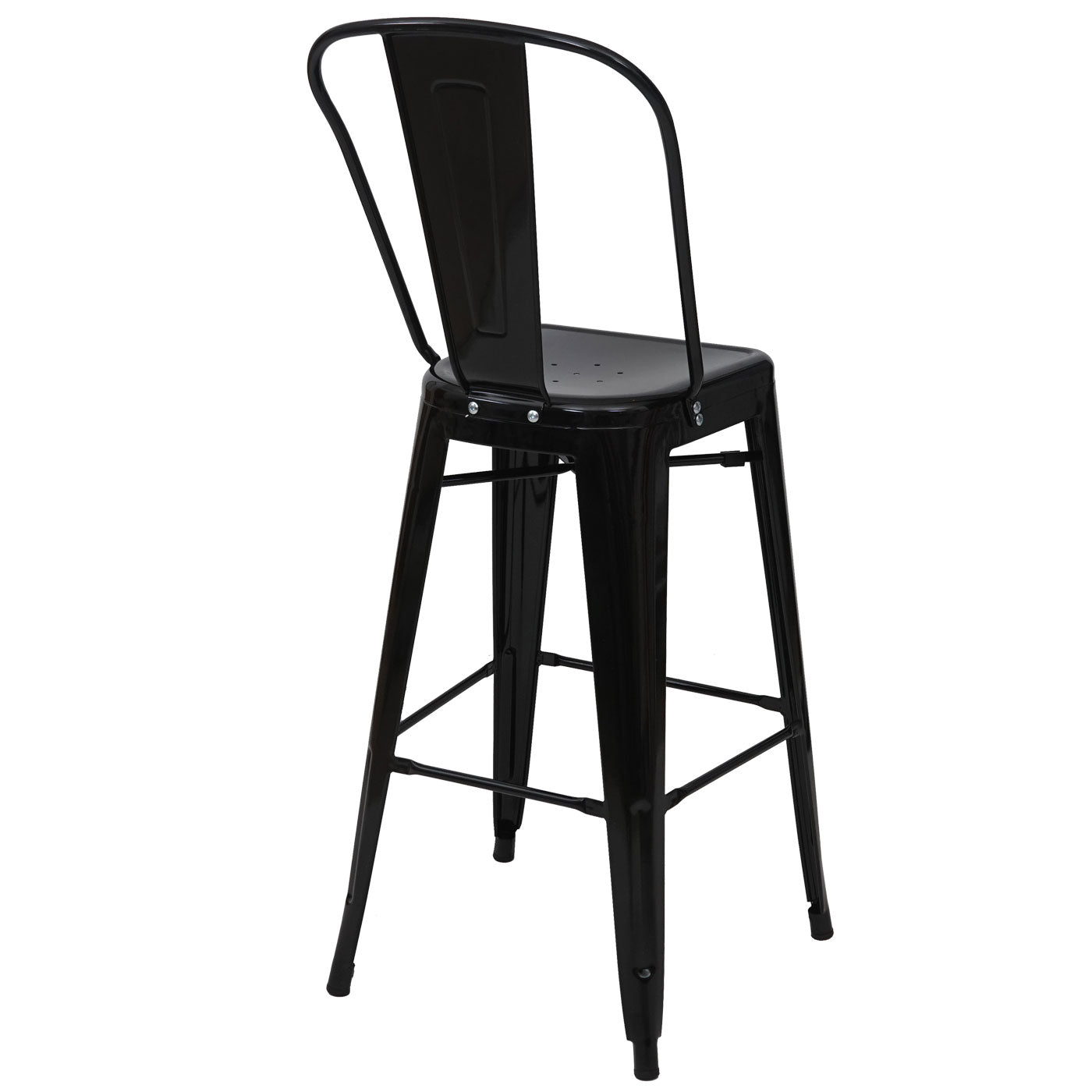 Cosmo Casa - Set van 2 Barkrukken - Met rugleuning - Metaal & Hout - Zwart