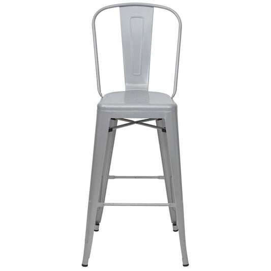 Cosmo Casa - Set van 2 Barkrukken - Met rugleuning - Metaal & Hout - Grijs