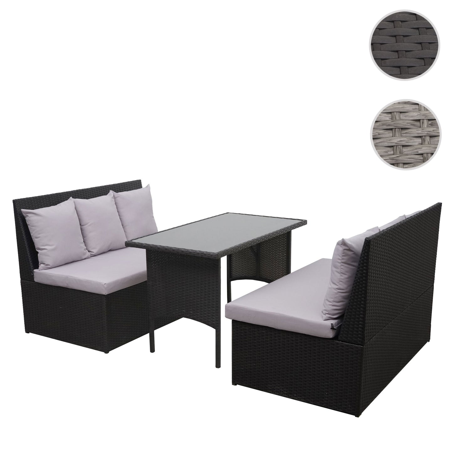 Cosmo Casa - Polyrotanset - Lounge - Polyrotan - Zwart & Lichtgrijs - 2×2-zits
