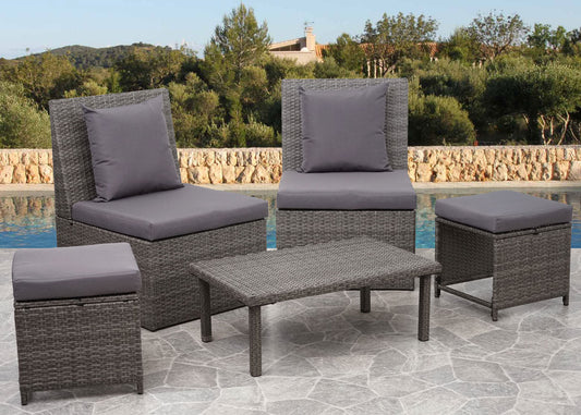 Cosmo Casa - Fauteuil - Lounge - Polyrotan - Zwart & Lichtgrijs