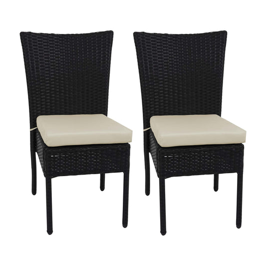 Cosmo Casa - Set van 2 Stoelen - Stapelbaar - Polyrotan - Zwart & Crème