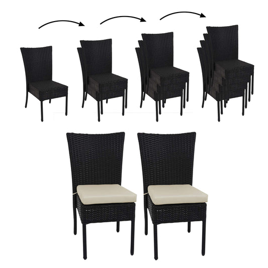 Cosmo Casa - Set van 2 Stoelen - Stapelbaar - Polyrotan - Zwart & Crème