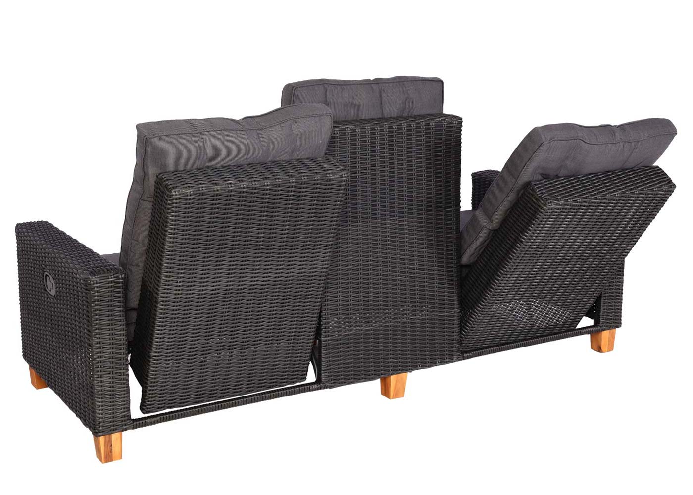 Cosmo Casa - Tuinset – Zitgroep Loungeset - Acaciahout & Halfrond Rotan - Antraciet - Grijze Kussens