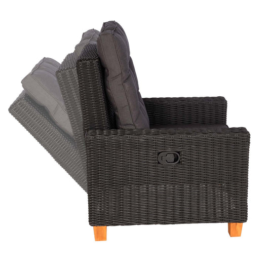 Cosmo Casa - Tuinset – Zitgroep Loungeset - Acaciahout & Halfrond Rotan - Antraciet - Grijze Kussens