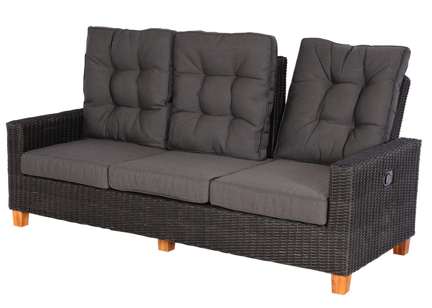 Cosmo Casa - Tuinset – Zitgroep Loungeset - Acaciahout & Halfrond Rotan - Antraciet - Grijze Kussens