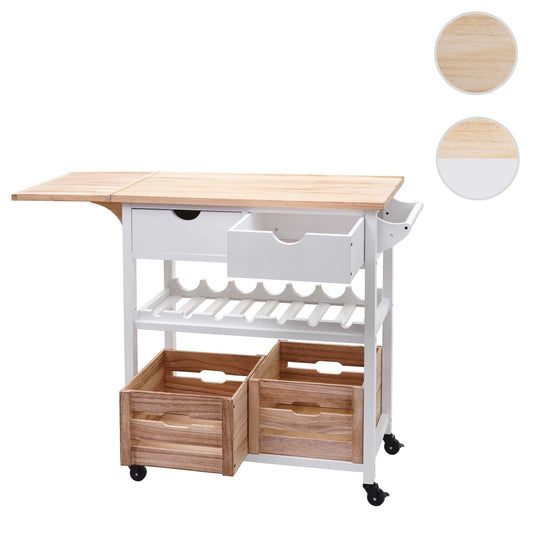 Cosmo Casa - Serveerwagen - Keukentrolley - Grenen hout - Naturel & Wit - 89×119×41 cm