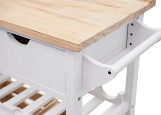 Cosmo Casa - Serveerwagen - Keukentrolley - Grenen hout - Naturel & Wit - 89×119×41 cm