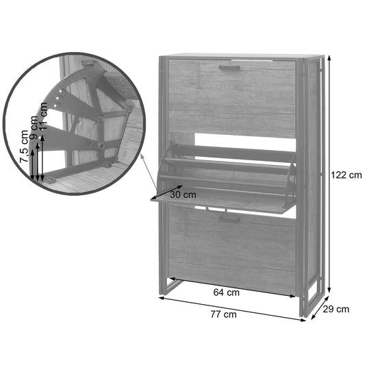 Cosmo Casa - Schoenenrek - Kast - Hout - Wilde eiken look - 122×77×29 cm