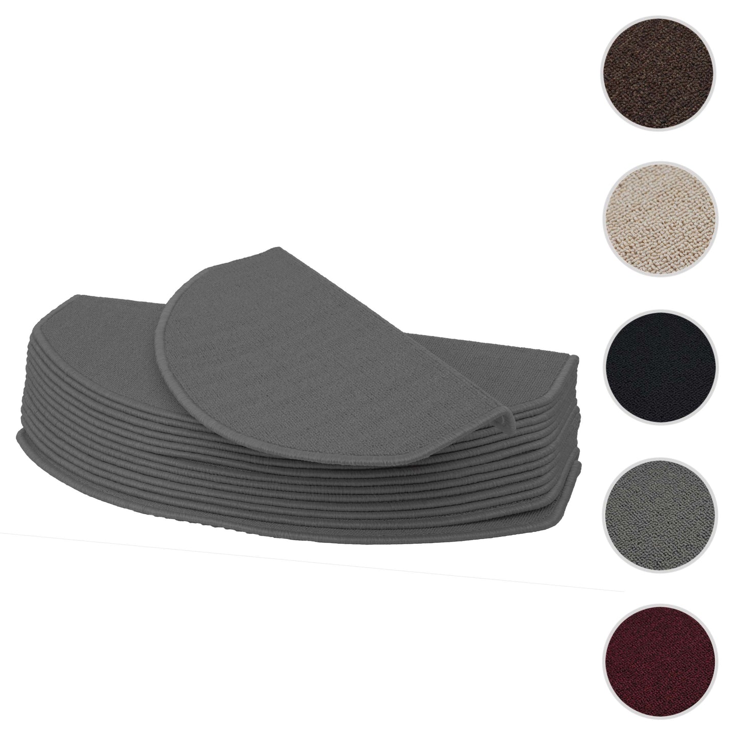 Cosmo Casa - Set van 15 trapmatten - Halfrond - Textiel - Grijs - 65×25 cm
